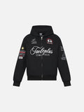 DAXUEN solid red full-zip embroidered crest hoodie