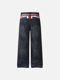 DAXUEN dark blue faded wide-leg flag panel denim jeans