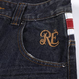 DAXUEN dark blue faded wide-leg flag panel denim jeans