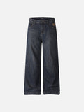 DAXUEN dark blue faded wide-leg flag panel denim jeans