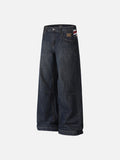 DAXUEN dark blue faded wide-leg flag panel denim jeans