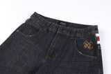DAXUEN dark blue faded wide-leg flag panel denim jeans