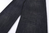 DAXUEN dark blue faded wide-leg flag panel denim jeans