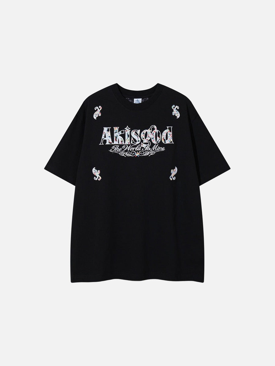 DAXUEN Short-sleeved embroidered T-shirt in black and white