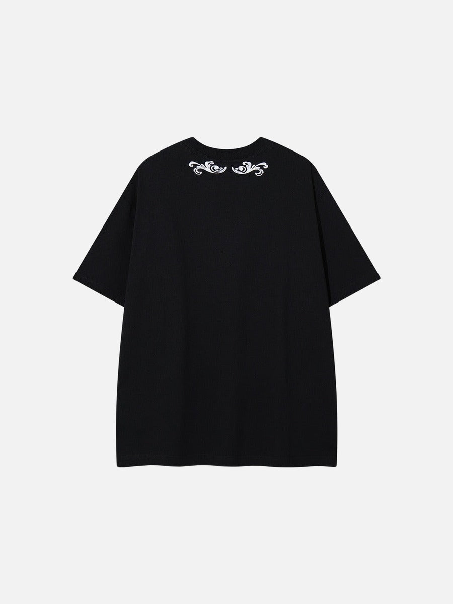 DAXUEN Short-sleeved embroidered T-shirt in black and white