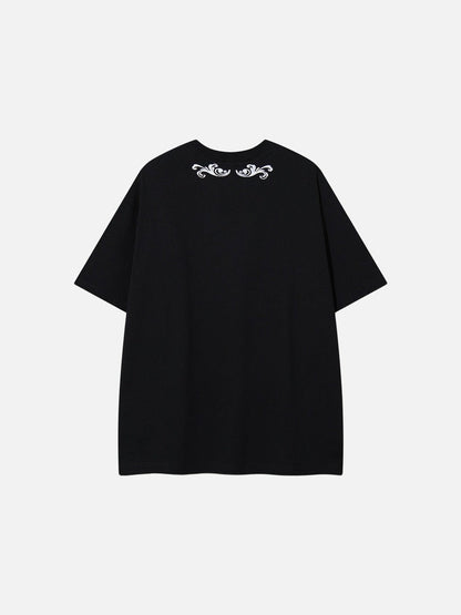 DAXUEN Short-sleeved embroidered T-shirt in black and white