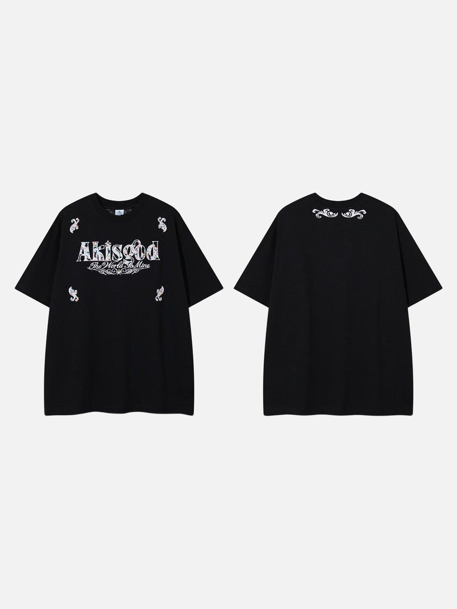 DAXUEN Short-sleeved embroidered T-shirt in black and white