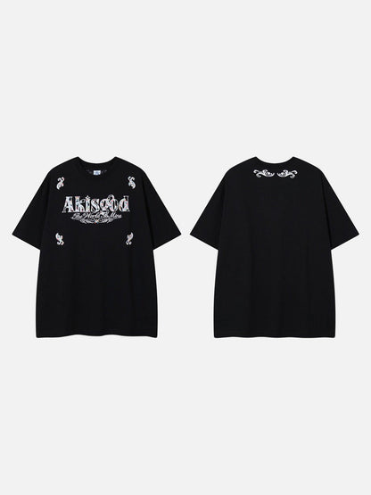 DAXUEN Short-sleeved embroidered T-shirt in black and white