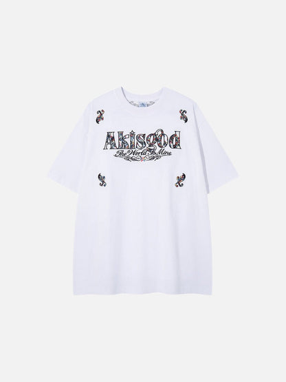 DAXUEN Short-sleeved embroidered T-shirt in black and white