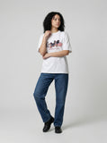 DAXUEN Bold floral patchwork graphic T-shirt — model photo