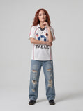 DAXUEN white and navy blue bold geometric graphic football jersey — model photo