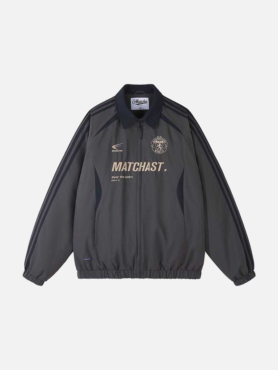 DAXUEN charcoal grey zip jacket with gold text