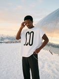 DAXUEN black oversized bold-graphic 33 t-shirt — model photo