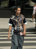 DAXUEN Short-sleeve athletic V-neck T-shirt with dog graphic — model photo