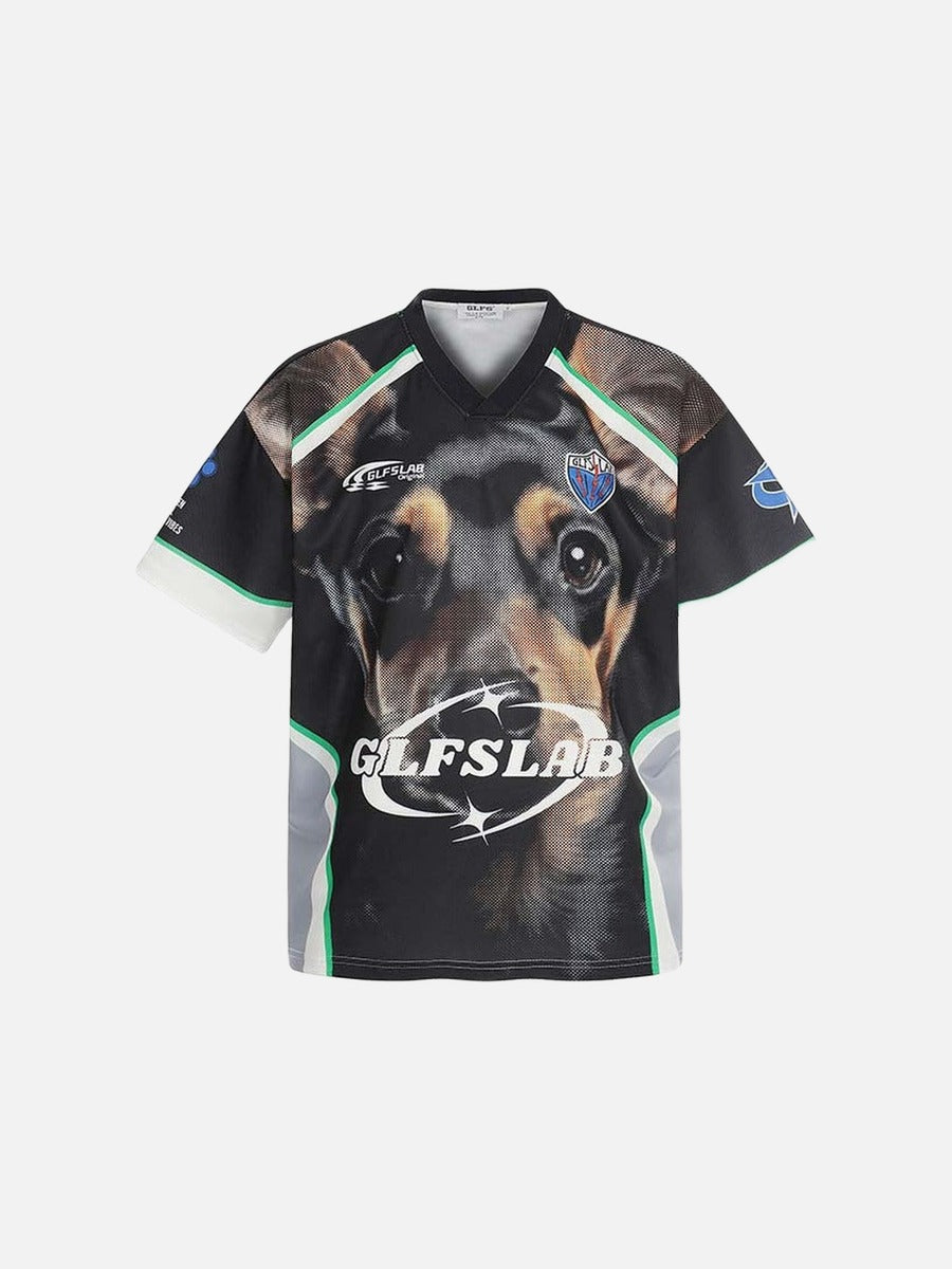 DAXUEN Short-sleeve athletic V-neck T-shirt with dog graphic