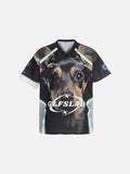 DAXUEN Short-sleeve athletic V-neck T-shirt with dog graphic