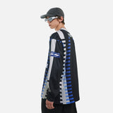DAXUEN Black long-sleeved oversized jersey top with graphic prints — model photo