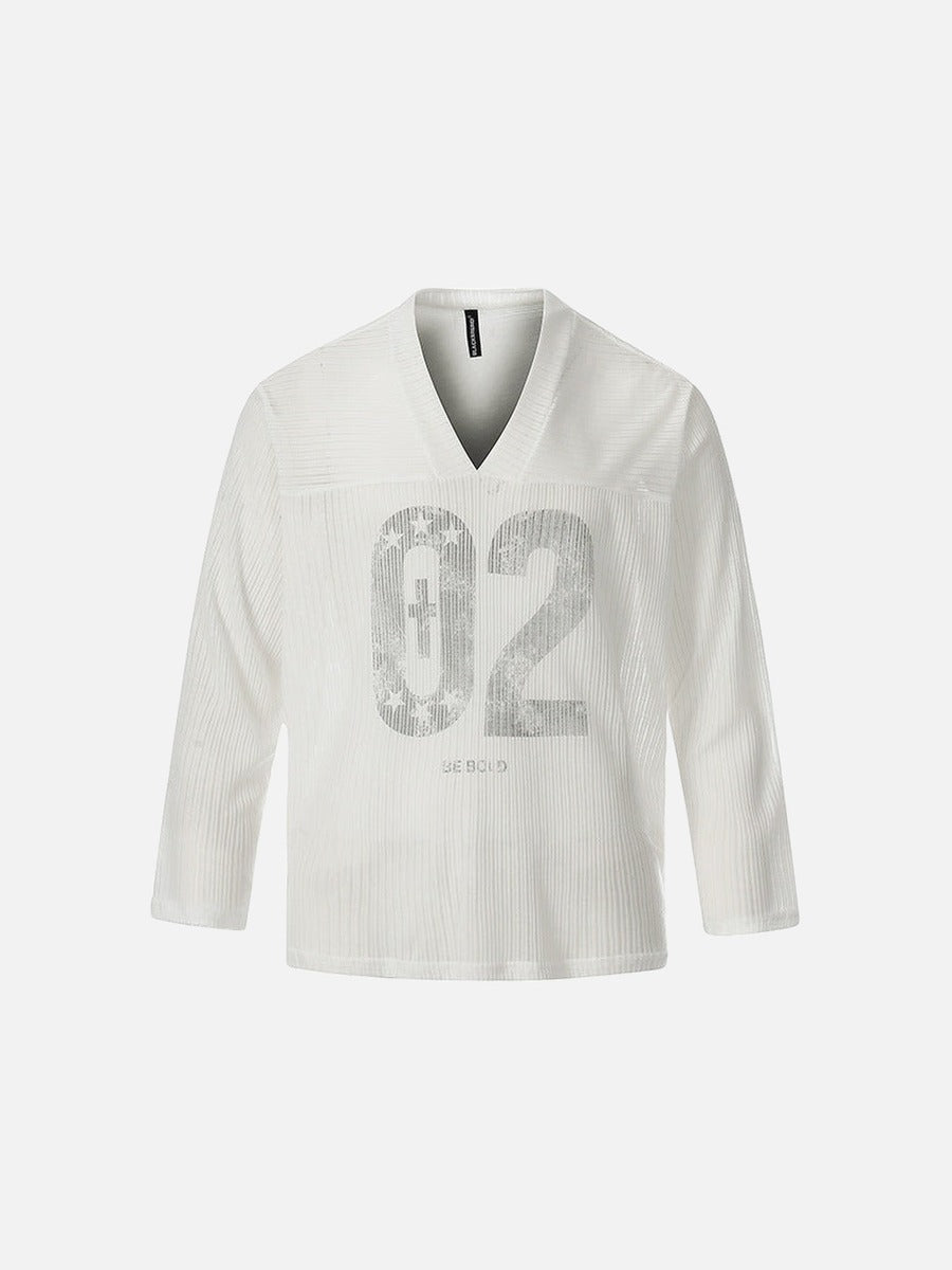 DAXUEN Long-sleeved top with graphic prints and ribbed texture