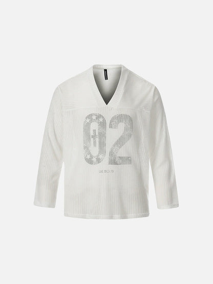 DAXUEN Long-sleeved top with graphic prints and ribbed texture