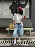 DAXUEN Oversized heather grey short-sleeve t-shirt with graphic print — model photo