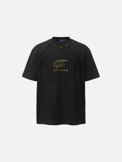 DAXUEN Bold oversized t-shirt with graphic embroidery and studs