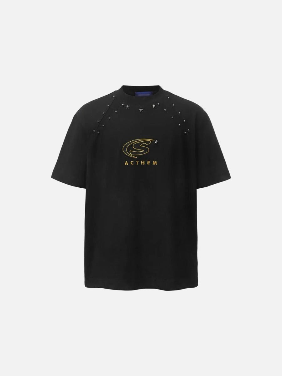 DAXUEN Bold oversized t-shirt with graphic embroidery and studs