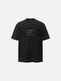 DAXUEN Bold oversized t-shirt with graphic embroidery and studs