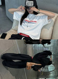 DAXUEN Bold graphic oversized t-shirt in black and white — model photo