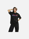 DAXUEN Bold graphic oversized t-shirt in black and white — model photo