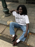 DAXUEN White short-sleeved crew neck graphic T-shirt — model photo