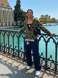 DAXUEN Wide-leg cargo pants with graphic print — model photo