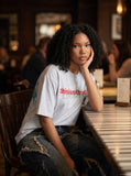 DAXUEN Crew neck t-shirt with bold graphics — model photo