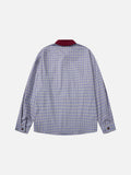 DAXUEN light blue purple beige plaid long-sleeved button-up shirt