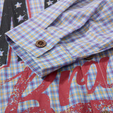 DAXUEN light blue purple beige plaid long-sleeved button-up shirt