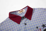 DAXUEN light blue purple beige plaid long-sleeved button-up shirt