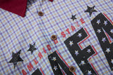 DAXUEN light blue purple beige plaid long-sleeved button-up shirt