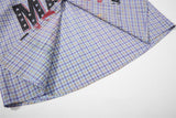 DAXUEN light blue purple beige plaid long-sleeved button-up shirt