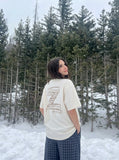 DAXUEN black oversized bold-hand-drawn graphic tee — model photo