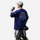 DAXUEN navy oversized multi-line graphic t-shirt