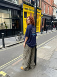 DAXUEN navy oversized multi-line graphic t-shirt — model photo