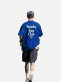 DAXUEN royal blue oversized multi-line serif graphic t-shirt
