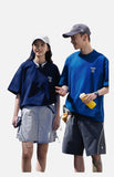 DAXUEN royal blue oversized multi-line serif graphic t-shirt