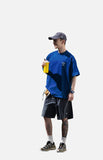 DAXUEN royal blue oversized multi-line serif graphic t-shirt