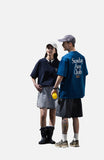 DAXUEN royal blue oversized multi-line serif graphic t-shirt