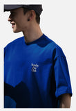 DAXUEN royal blue oversized multi-line serif graphic t-shirt