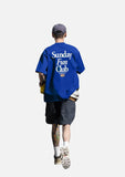 DAXUEN royal blue oversized multi-line serif graphic t-shirt