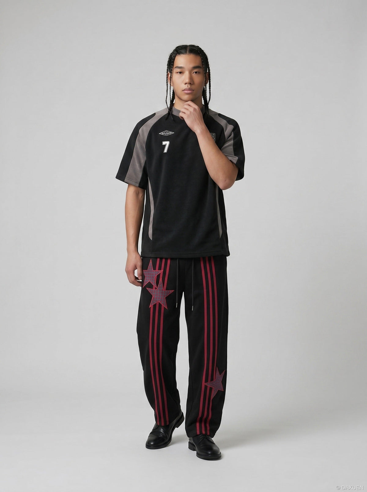 DAXUEN Bold Number 7 Embroidered T-Shirt — model photo