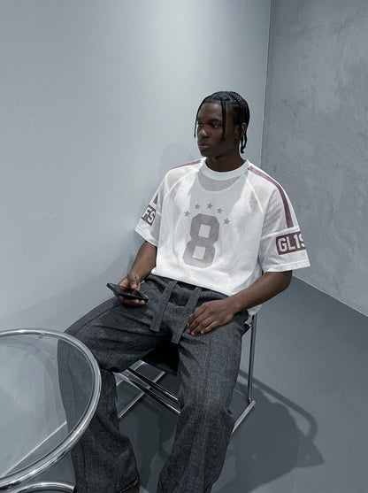 DAXUEN Mesh sports T-shirt with number 8 — model photo