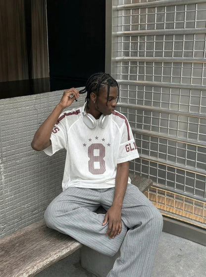 DAXUEN Mesh sports T-shirt with number 8 — model photo