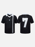DAXUEN black knit polo with bold '7' graphic